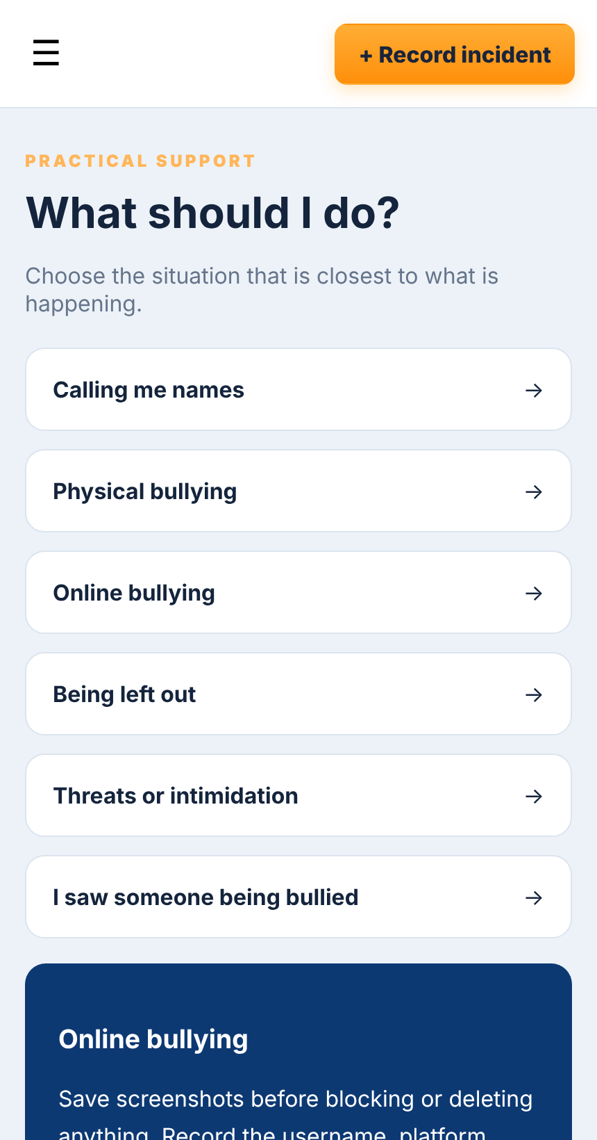 Current Stand Tall app advice screen